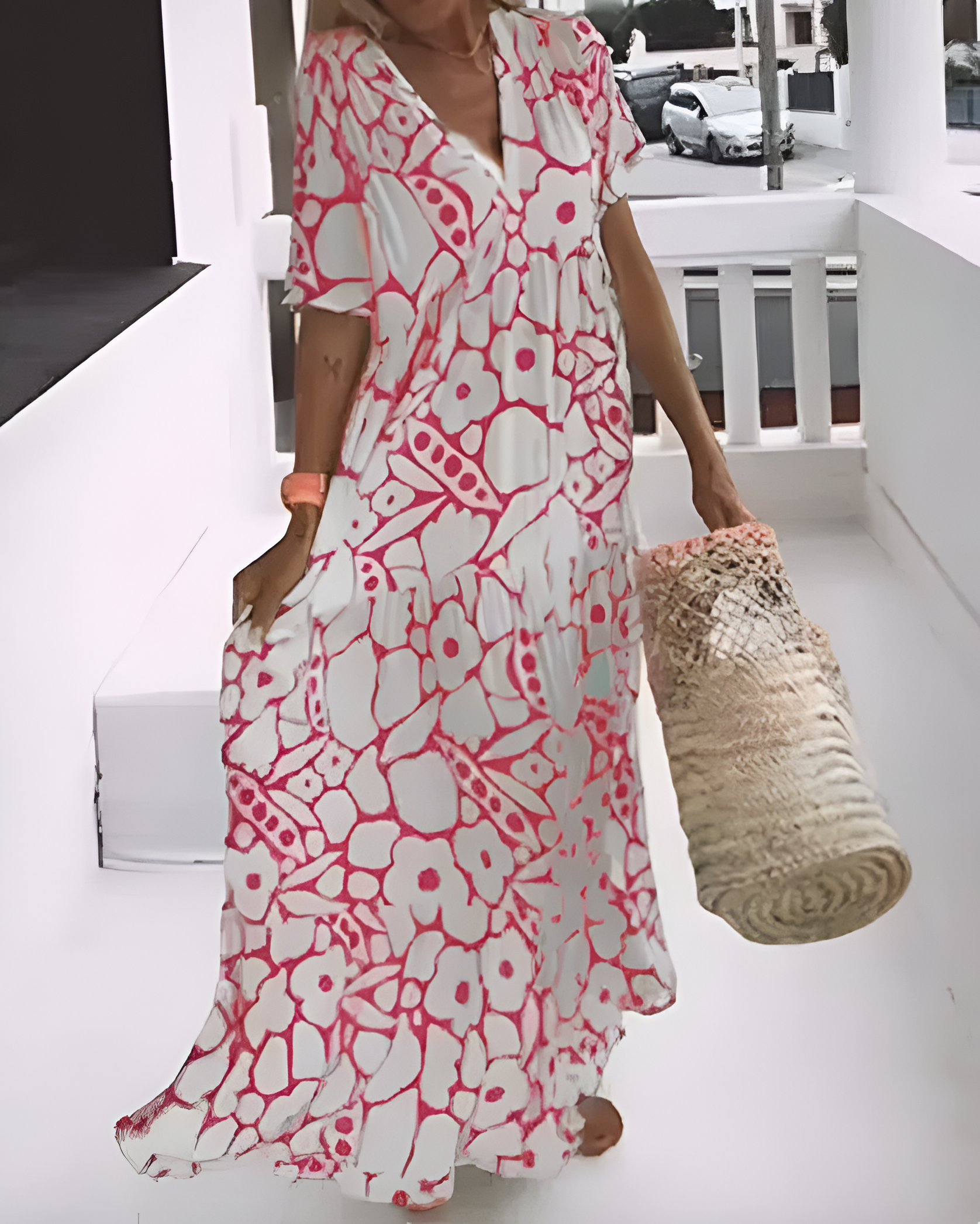 Vestido Longo Estampado Ágatha | Decote em V (Verão 2025)