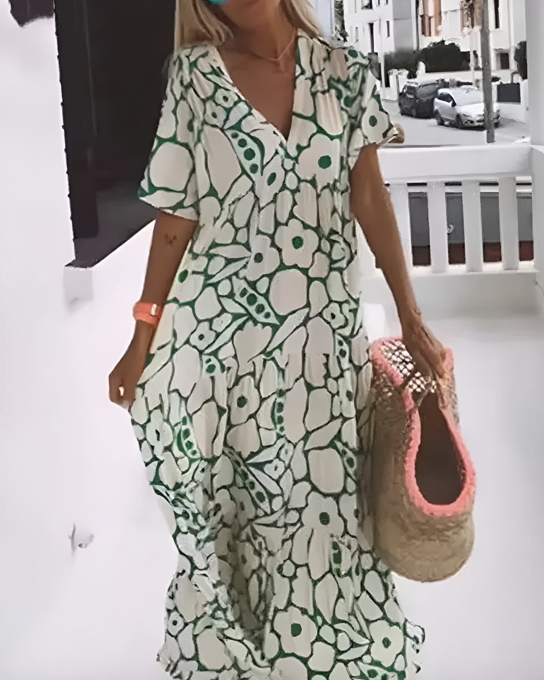 Vestido Longo Estampado Ágatha | Decote em V (Verão 2025)