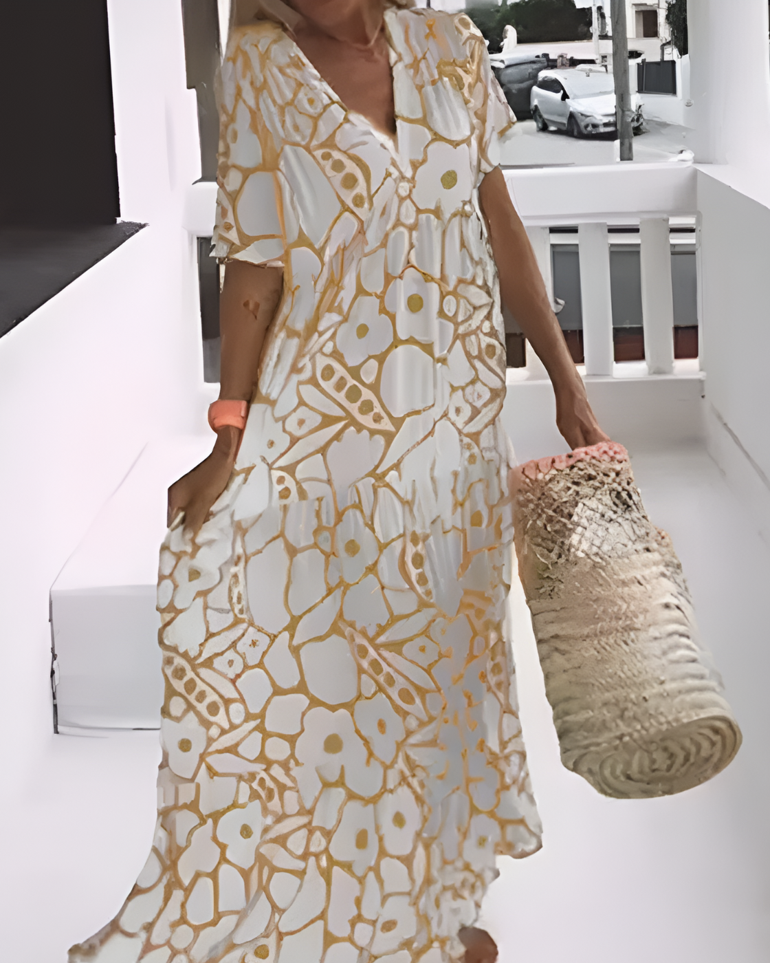 Vestido Longo Estampado Ágatha | Decote em V (Verão 2025)