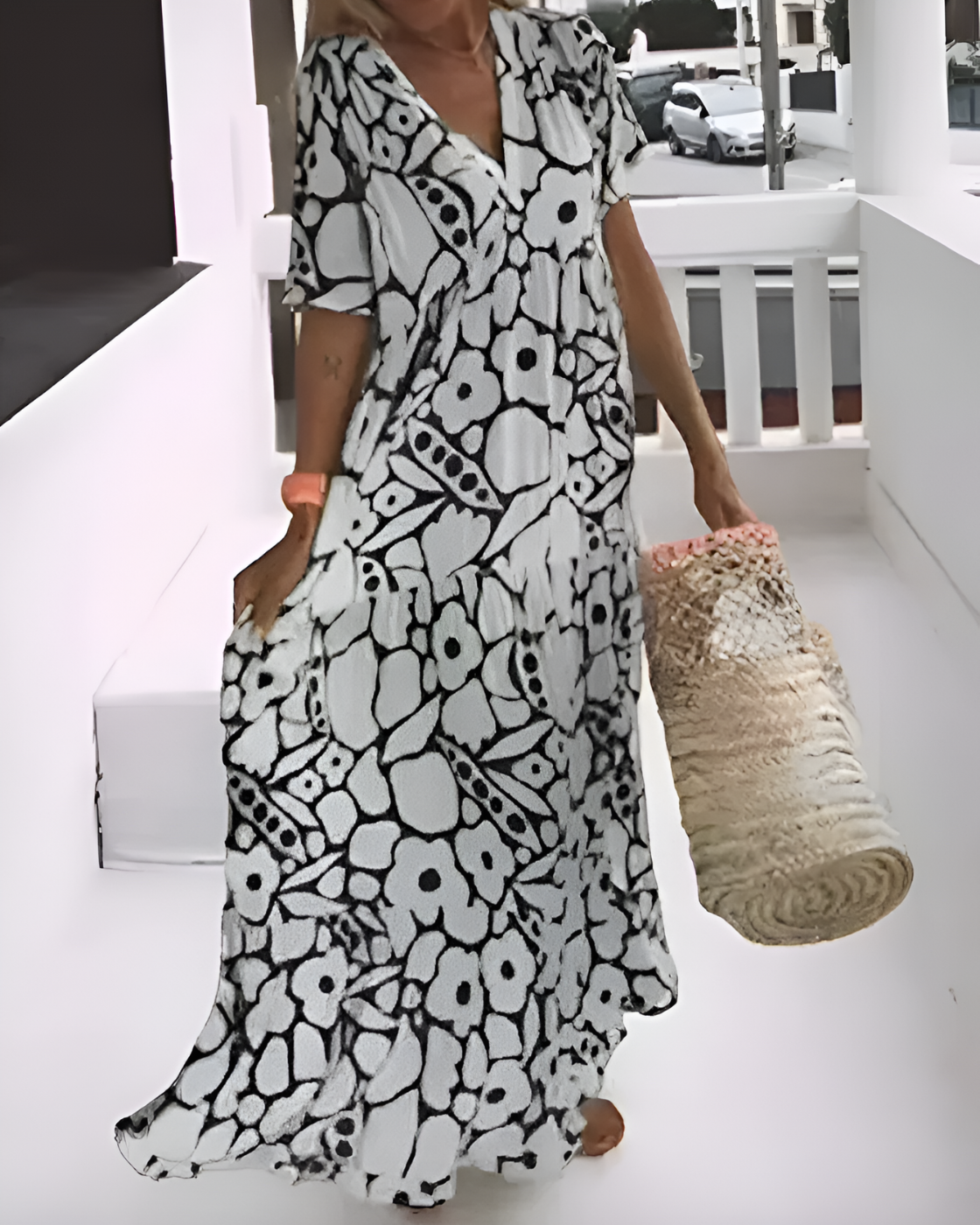 Vestido Longo Estampado Ágatha | Decote em V (Verão 2025)