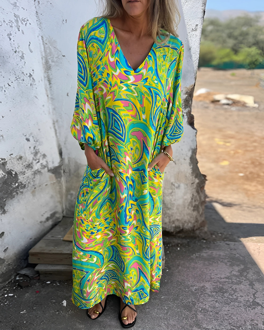 Vestido Pérola - Decote em V | Super Leve e Solto - Vintage (Verão 2025)